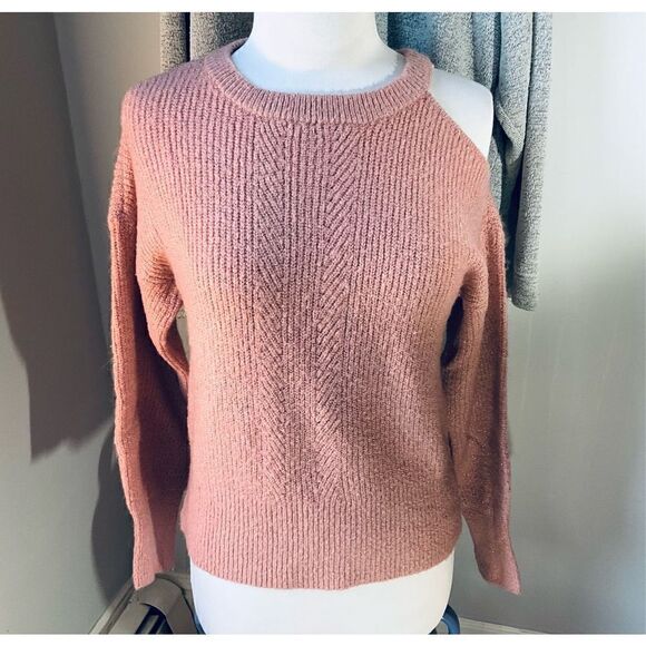 Design History Metallic Single Cold Shoulder Ribbed Sweater, Medium. Pink. - Picture 2 of 10